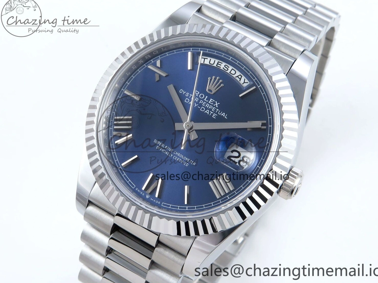 MiroTime 0219 Youthful Day Date 40 SS 228239 Noob 1:1 Best Edition Blue Roman Dial on President Bracelet A2836 (Gain Weight) 812